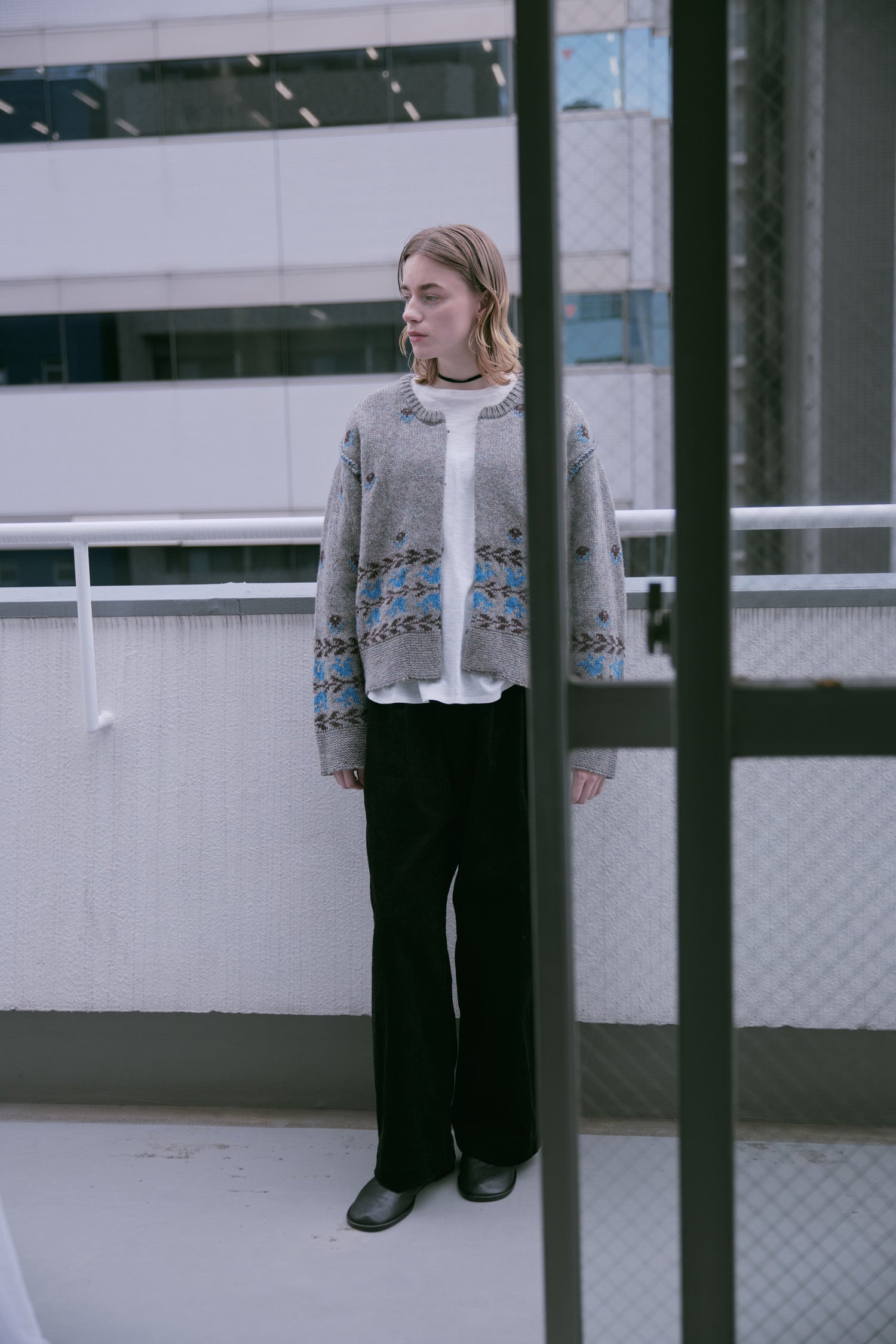 doux bleu フラワージャガードニットジャケット DB-2552-060