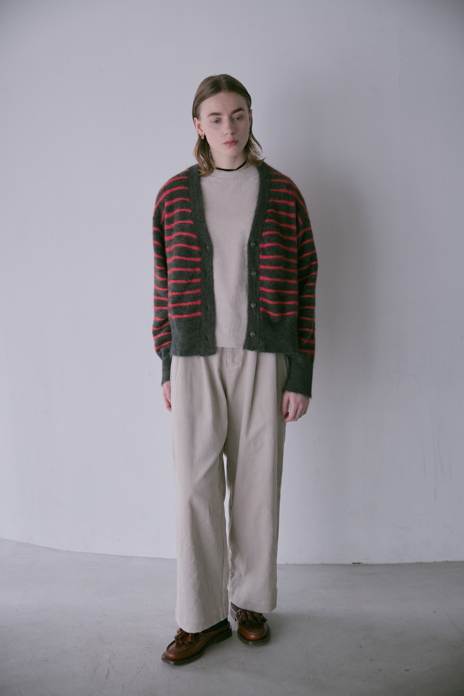 doux bleu アルパカ ボーダーカーディガン DB-2552-044