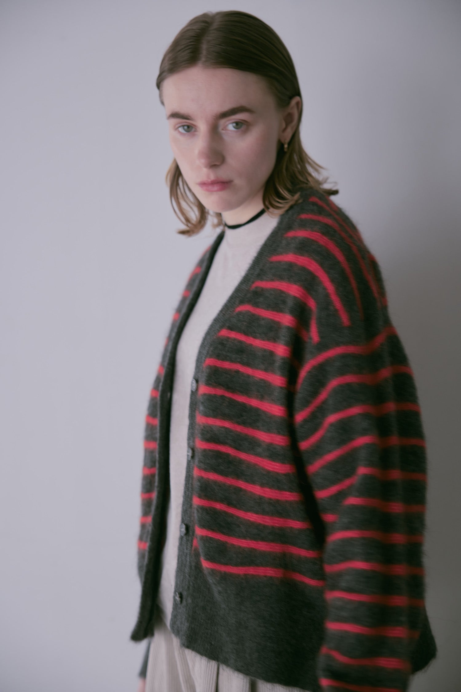 doux bleu アルパカ ボーダーカーディガン DB-2552-044