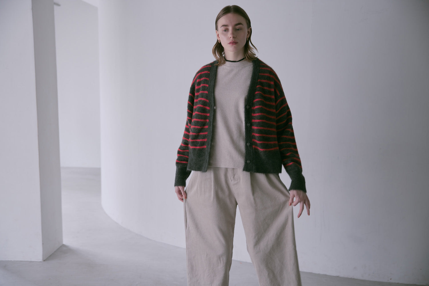 doux bleu アルパカ ボーダーカーディガン DB-2552-044