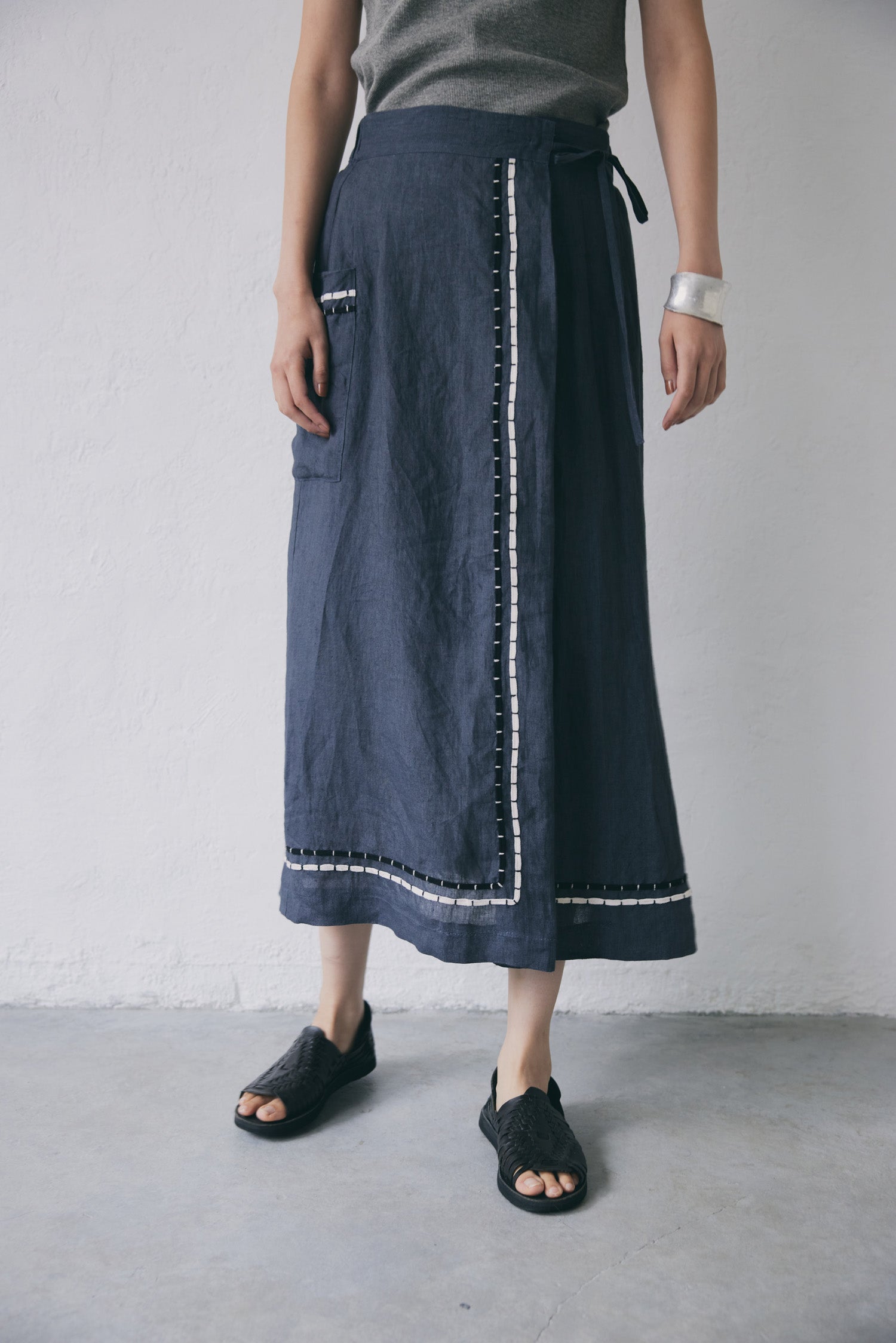 doux bleu インドリネン コード刺繍スカート DB-2526-050
