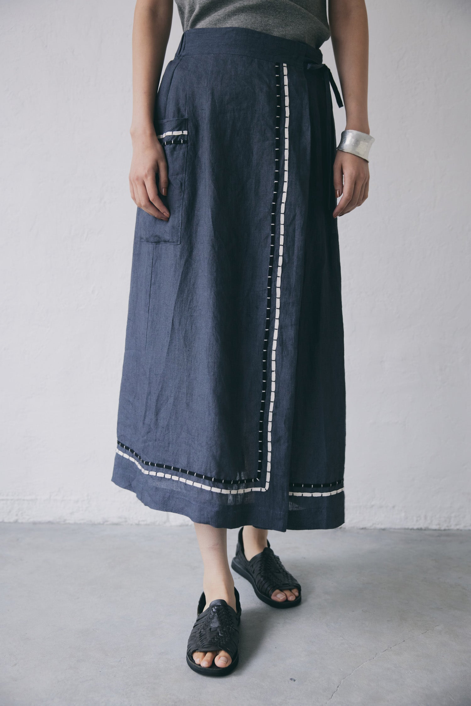 doux bleu インドリネン コード刺繍スカート DB-2526-050