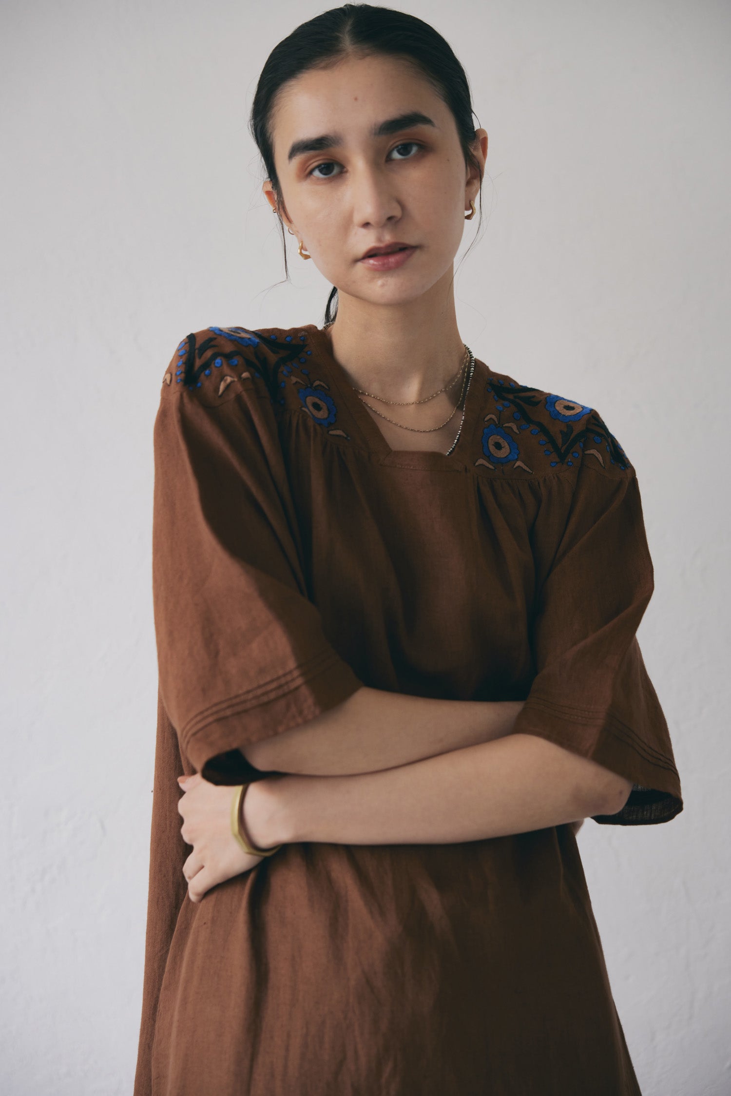 doux bleu インドリネン 刺繍ワンピース DB-2524-051