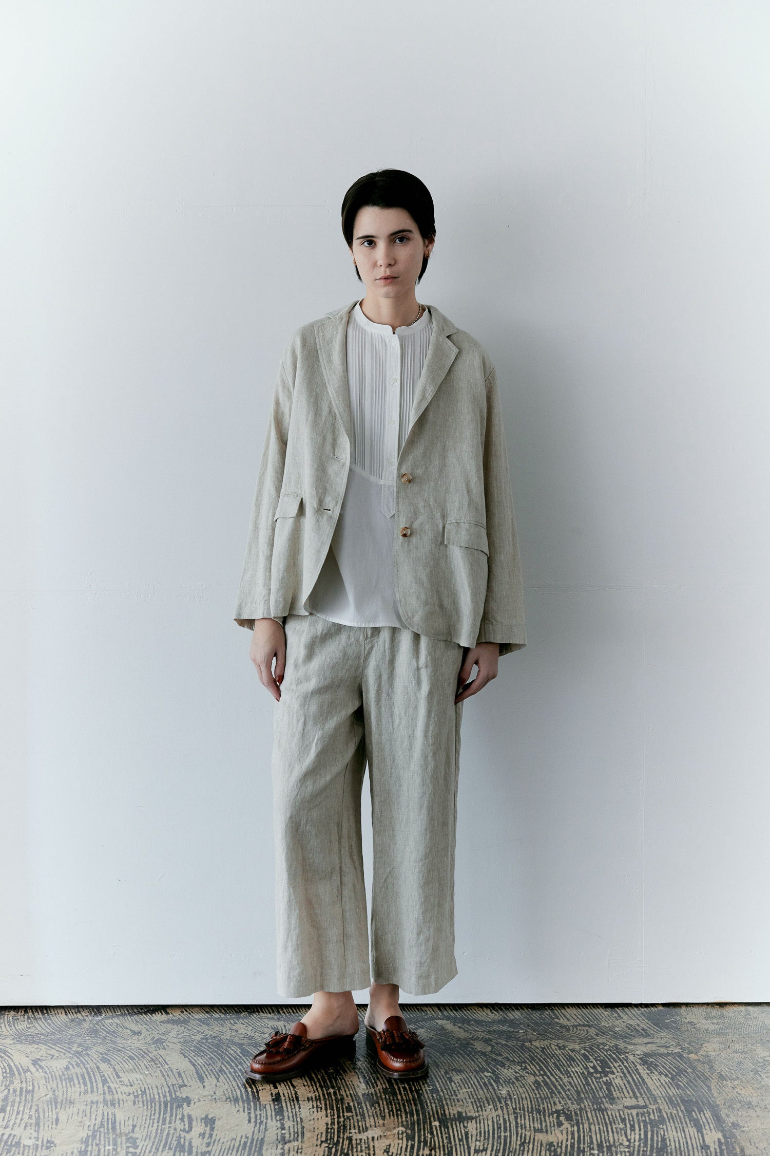 doux bleu クラシックリネン Wタックパンツ DB-2615-005