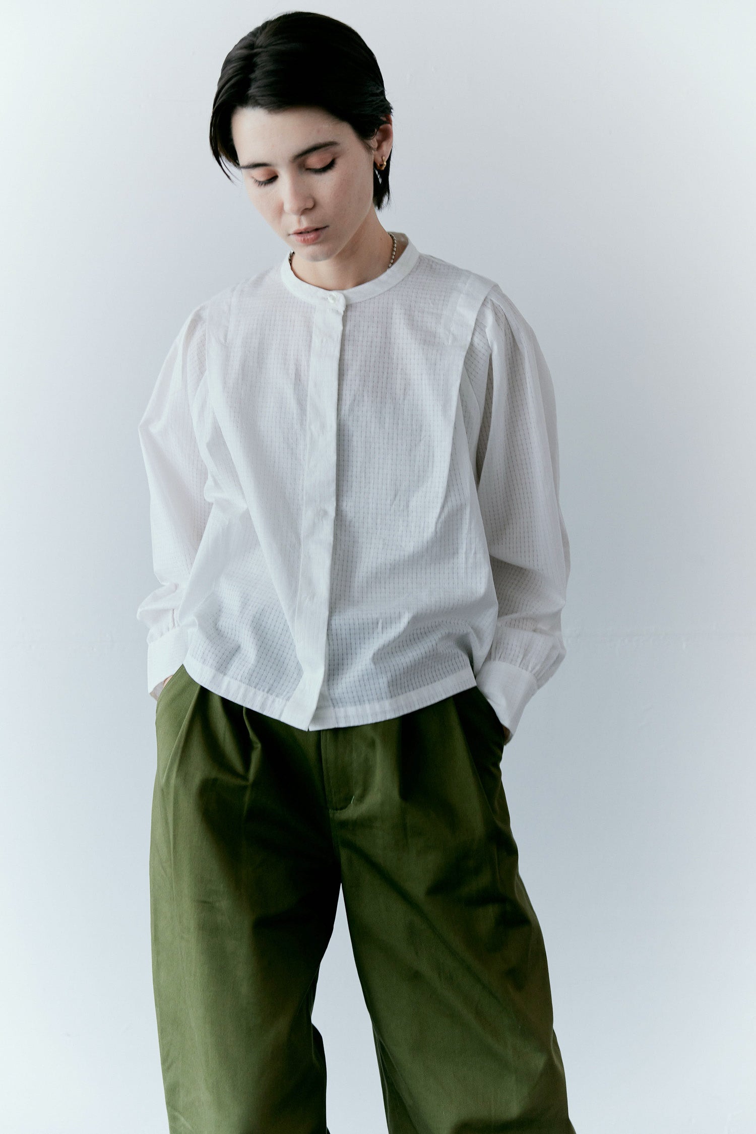 doux bleu ドビーチェックブラウス DB-2613-035