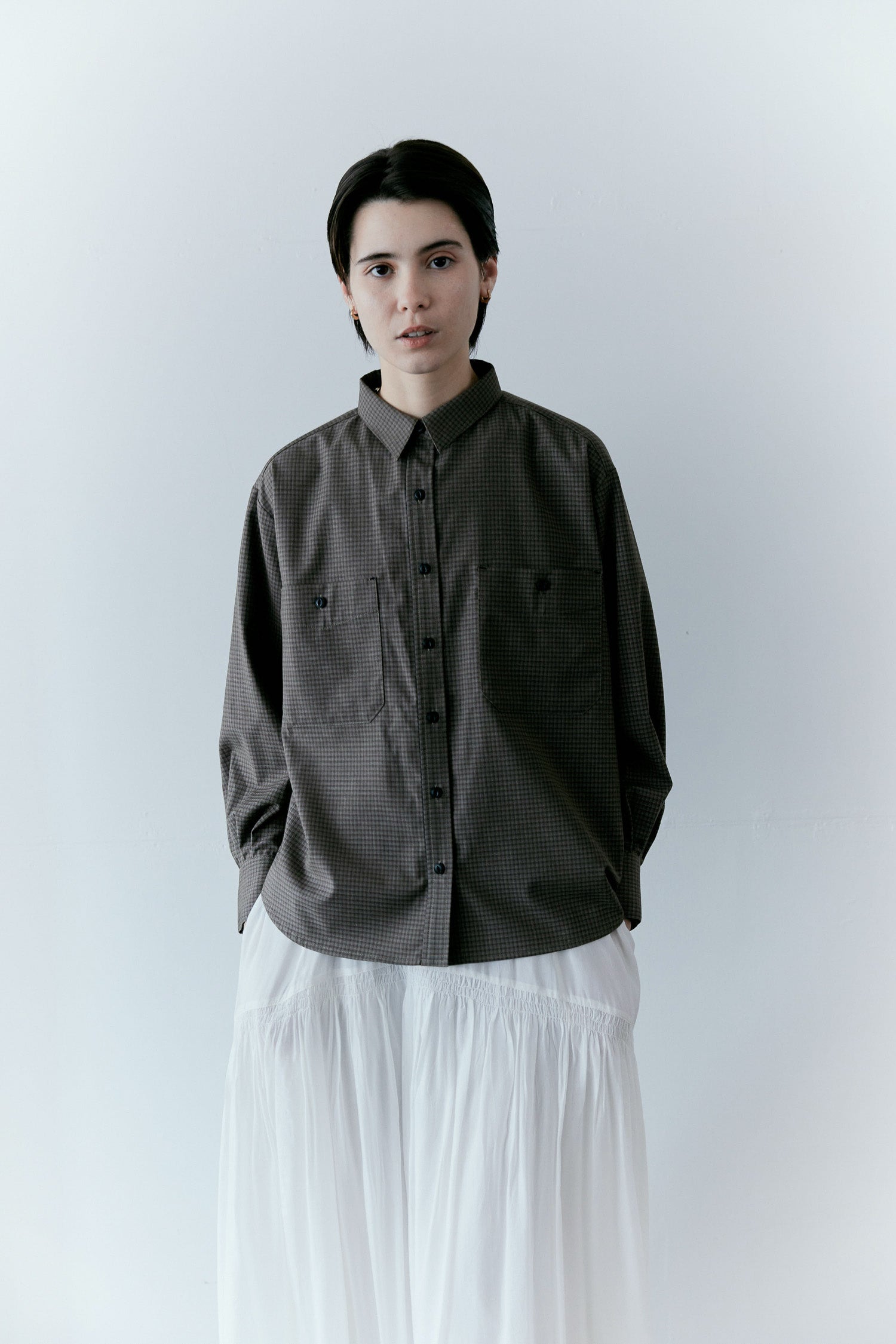 doux bleu クロスステッチ刺繍 チェックシャツ DB-2613-009