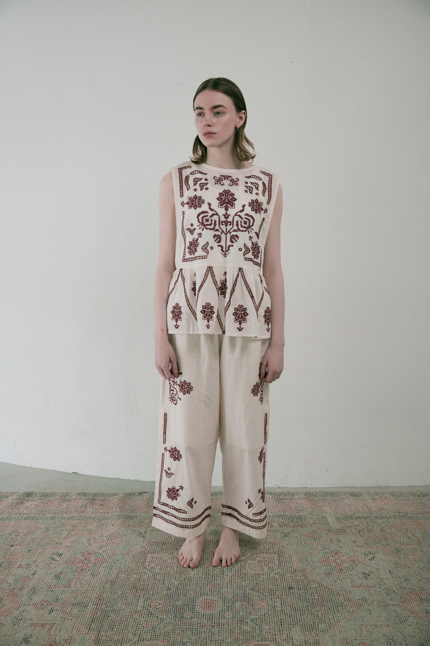 doux bleu クロスステッチ刺繍パンツ DB-2535-082