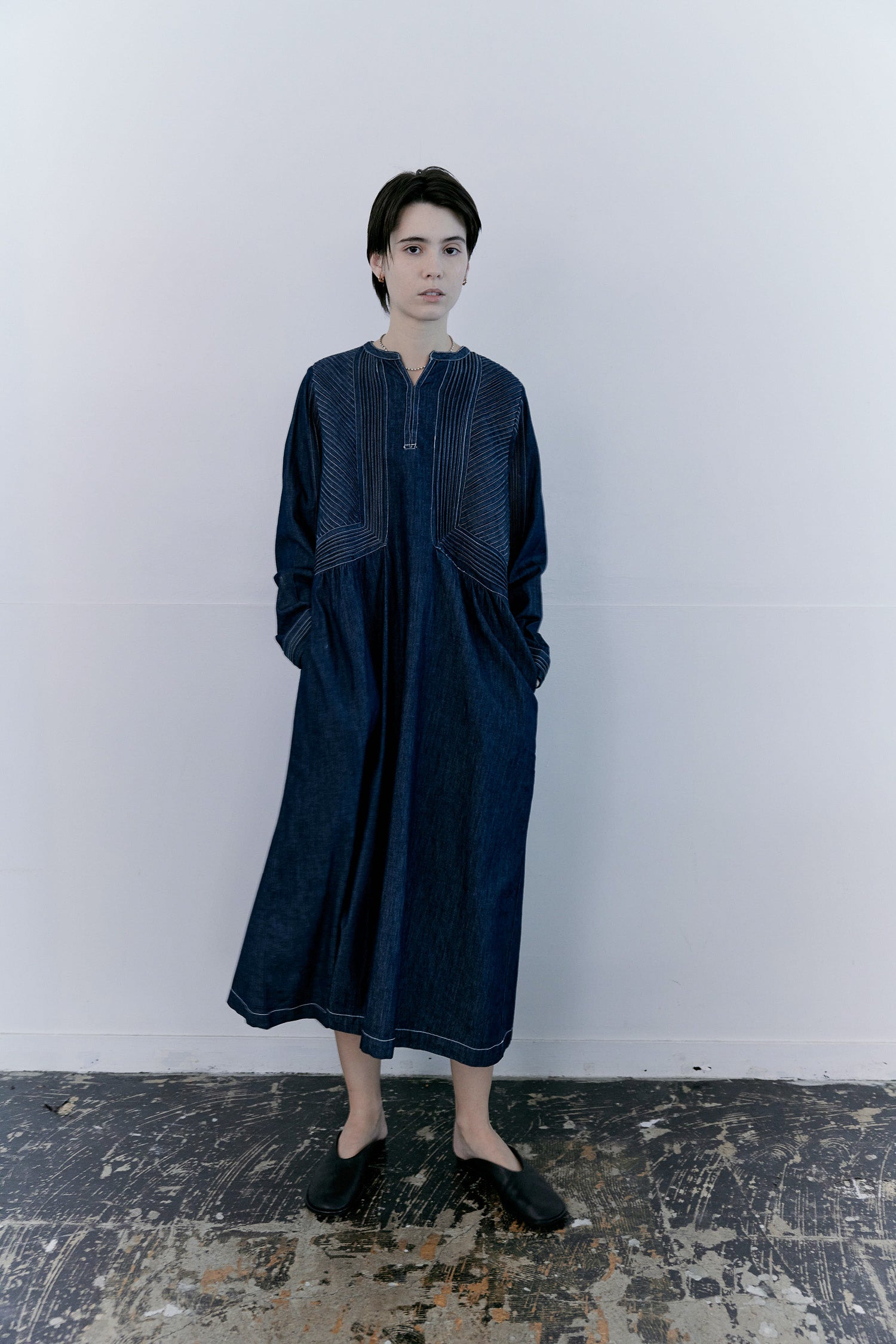 doux bleu ピンタックステッチ デニムワンピース DB-2614-013