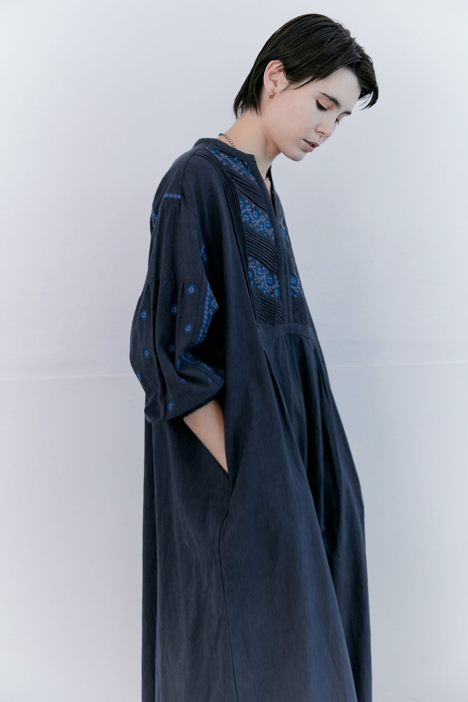 doux bleu C/L クロスステッチ刺繍 ヨークワンピース DB-2614-016