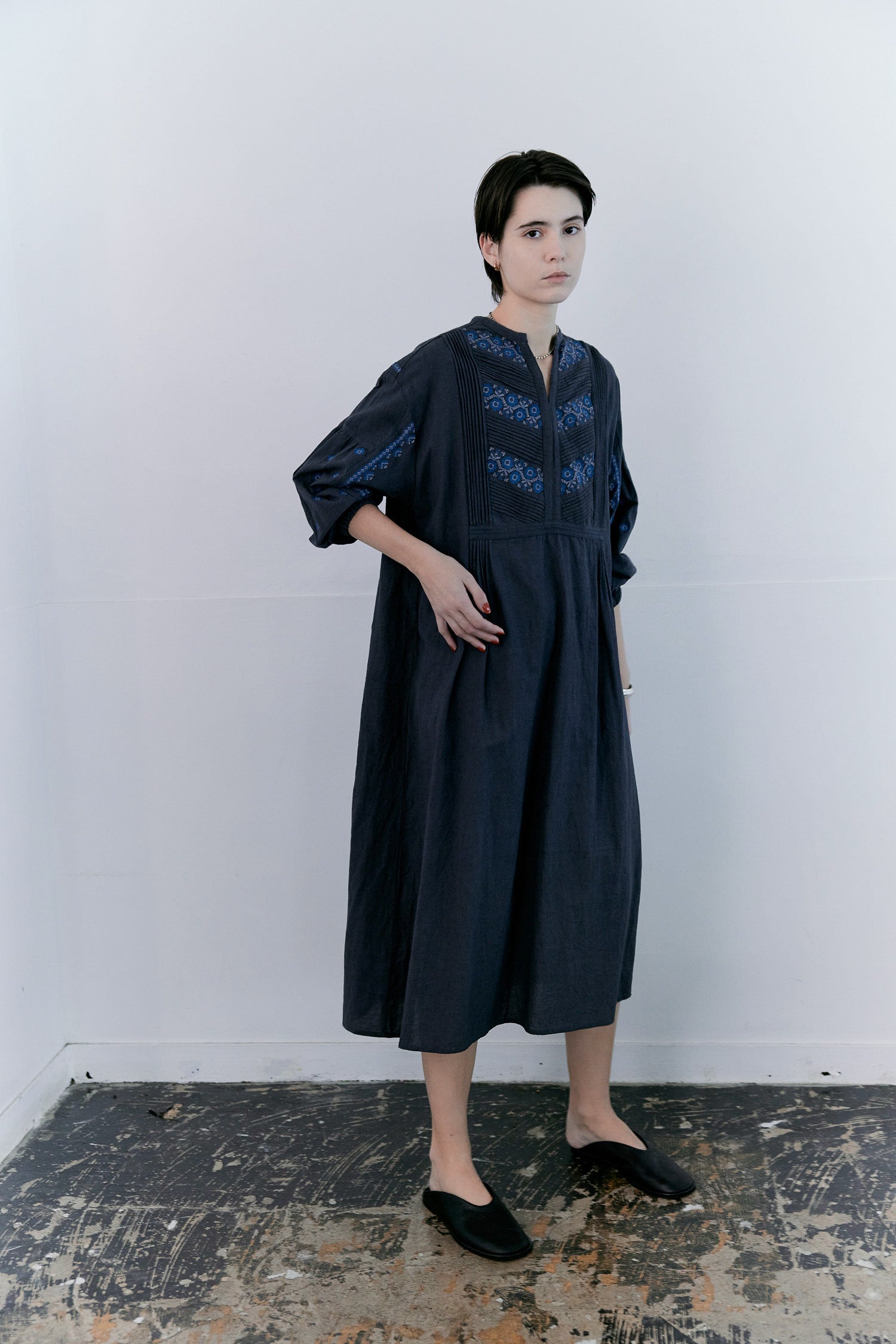 doux bleu C/L クロスステッチ刺繍 ヨークワンピース DB-2614-016