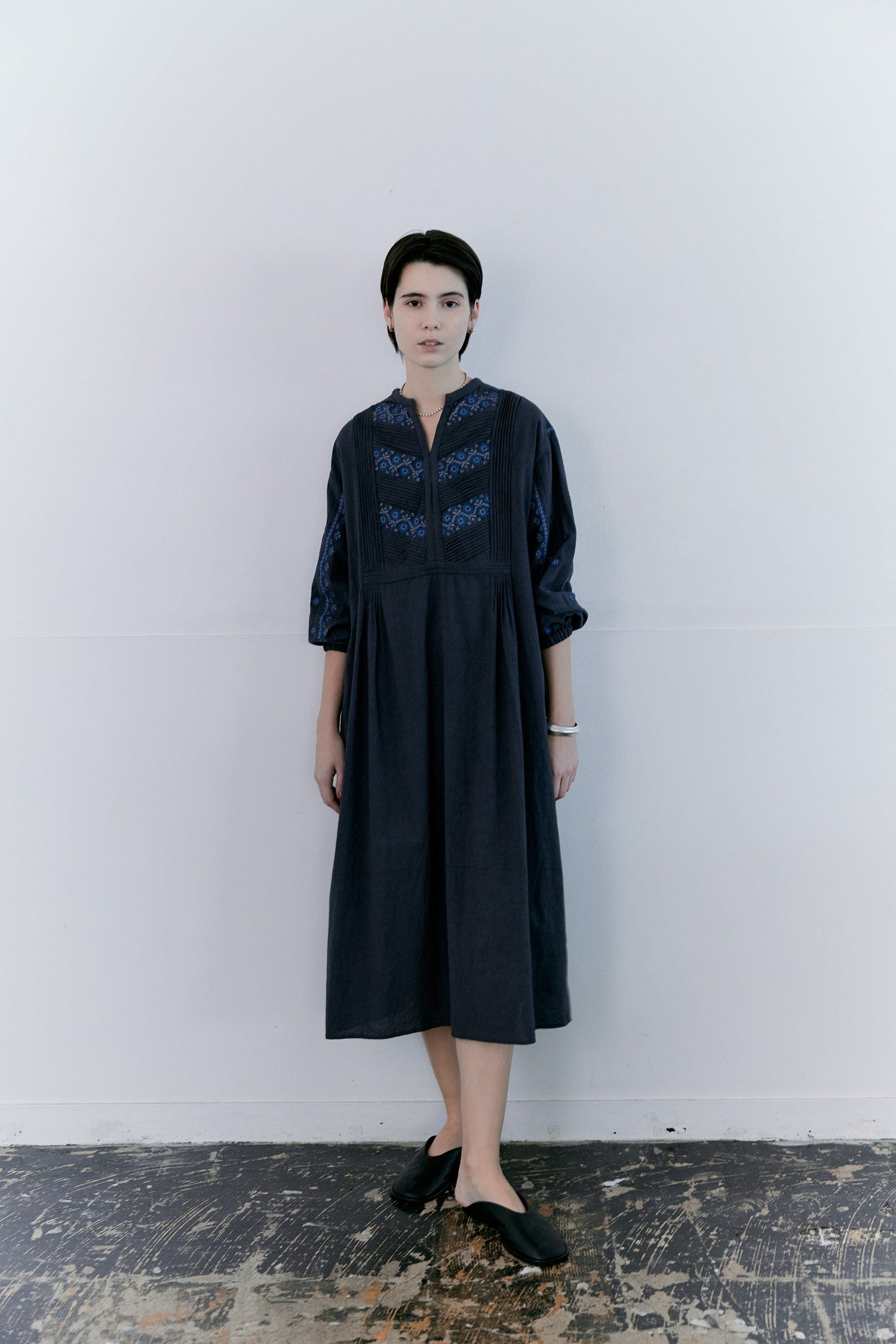 doux bleu C/L クロスステッチ刺繍 ヨークワンピース DB-2614-016