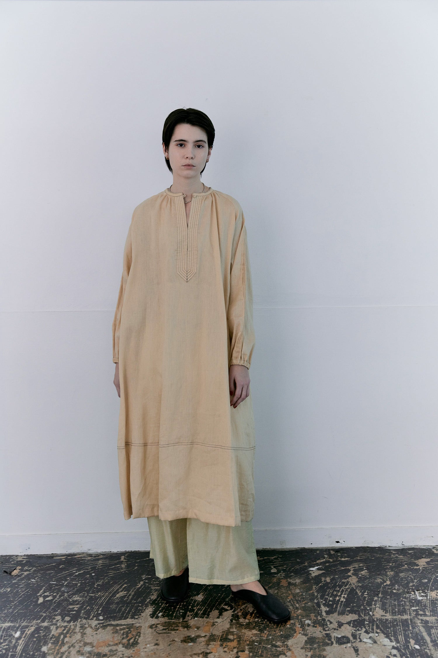 doux bleu ステッチワーク リネンワンピース DB-2614-026