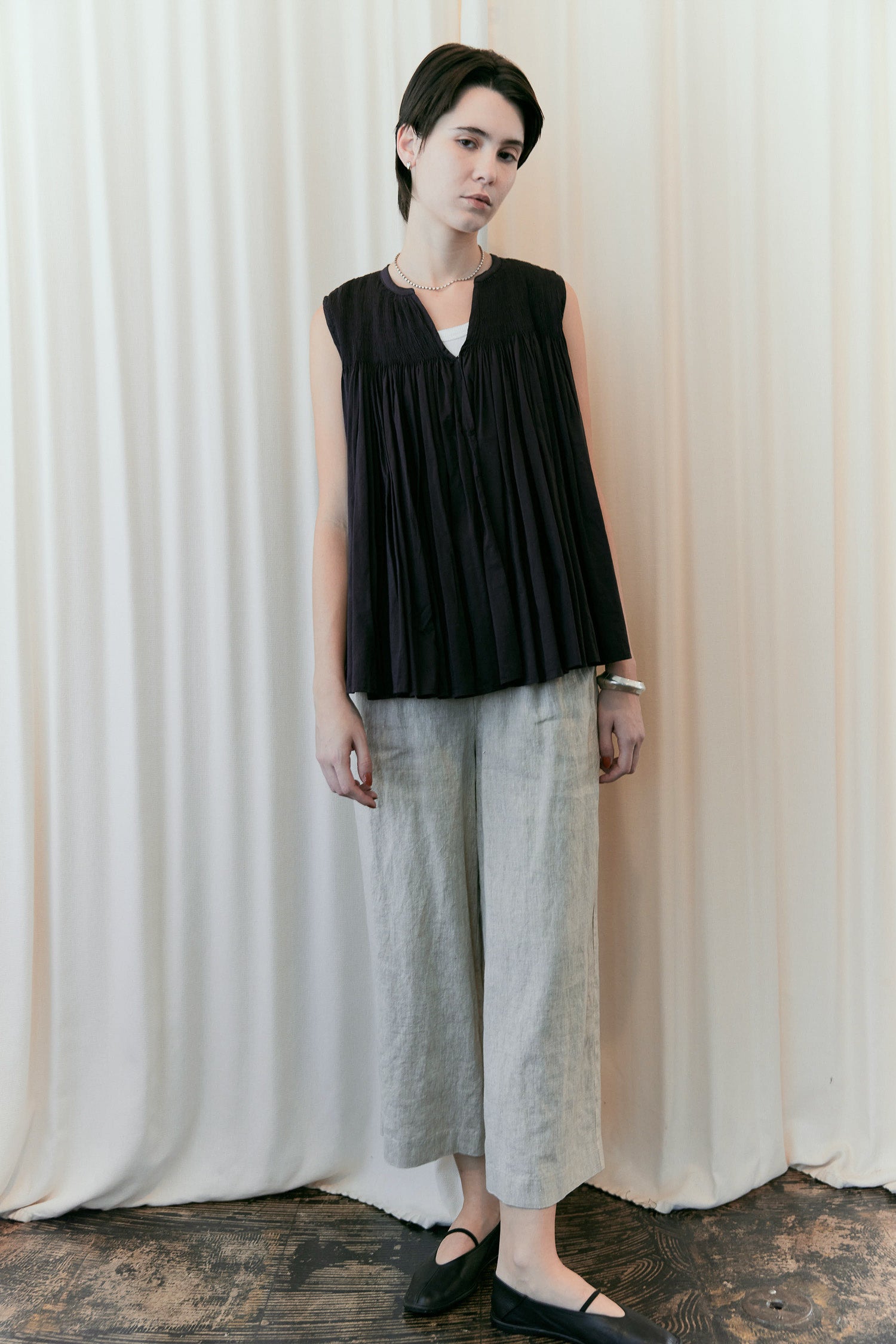 doux bleu コットンシルク ハンドギャザージレ DB-2618-041