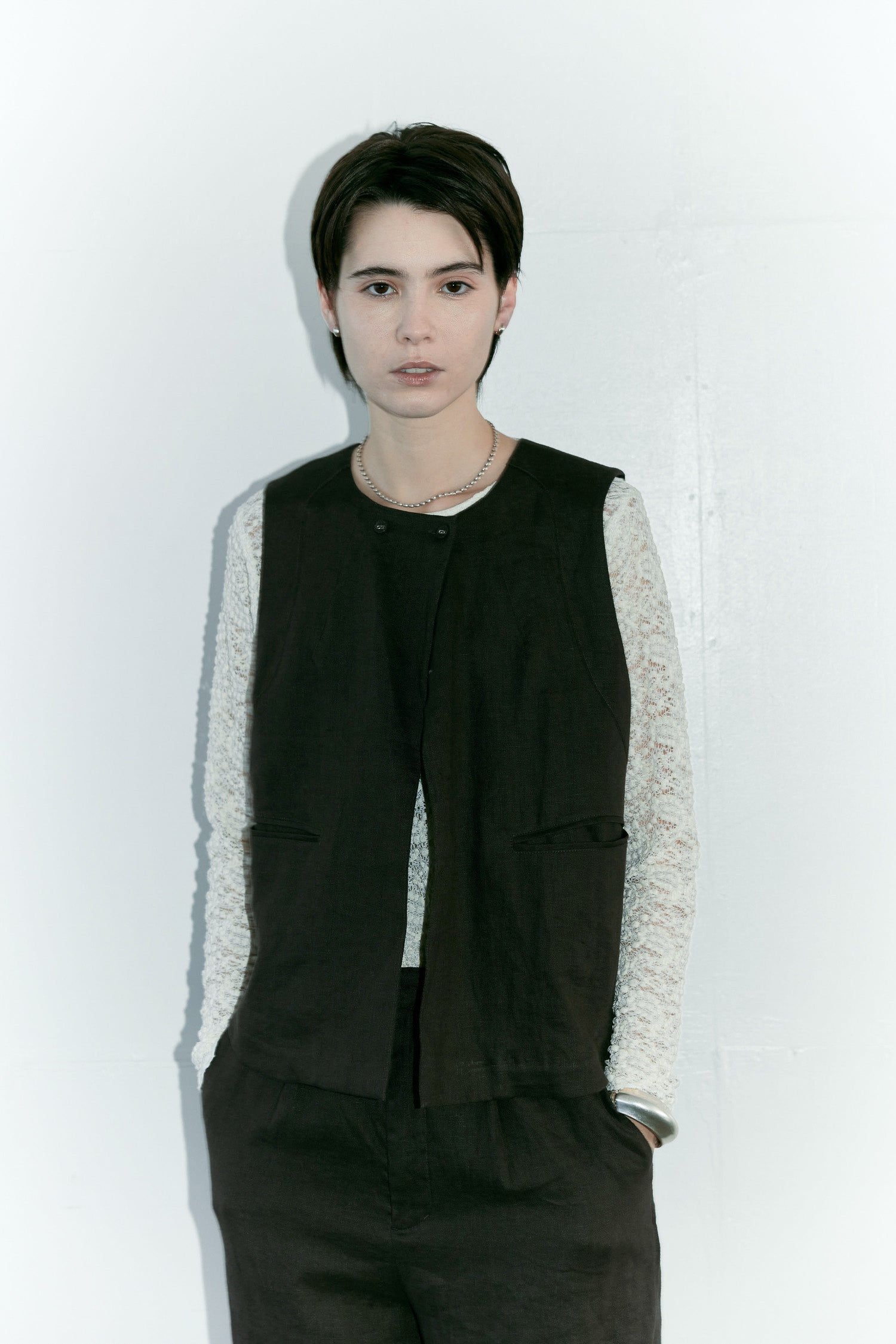 doux bleu クラシックリネン ショートベスト DB-2618-004