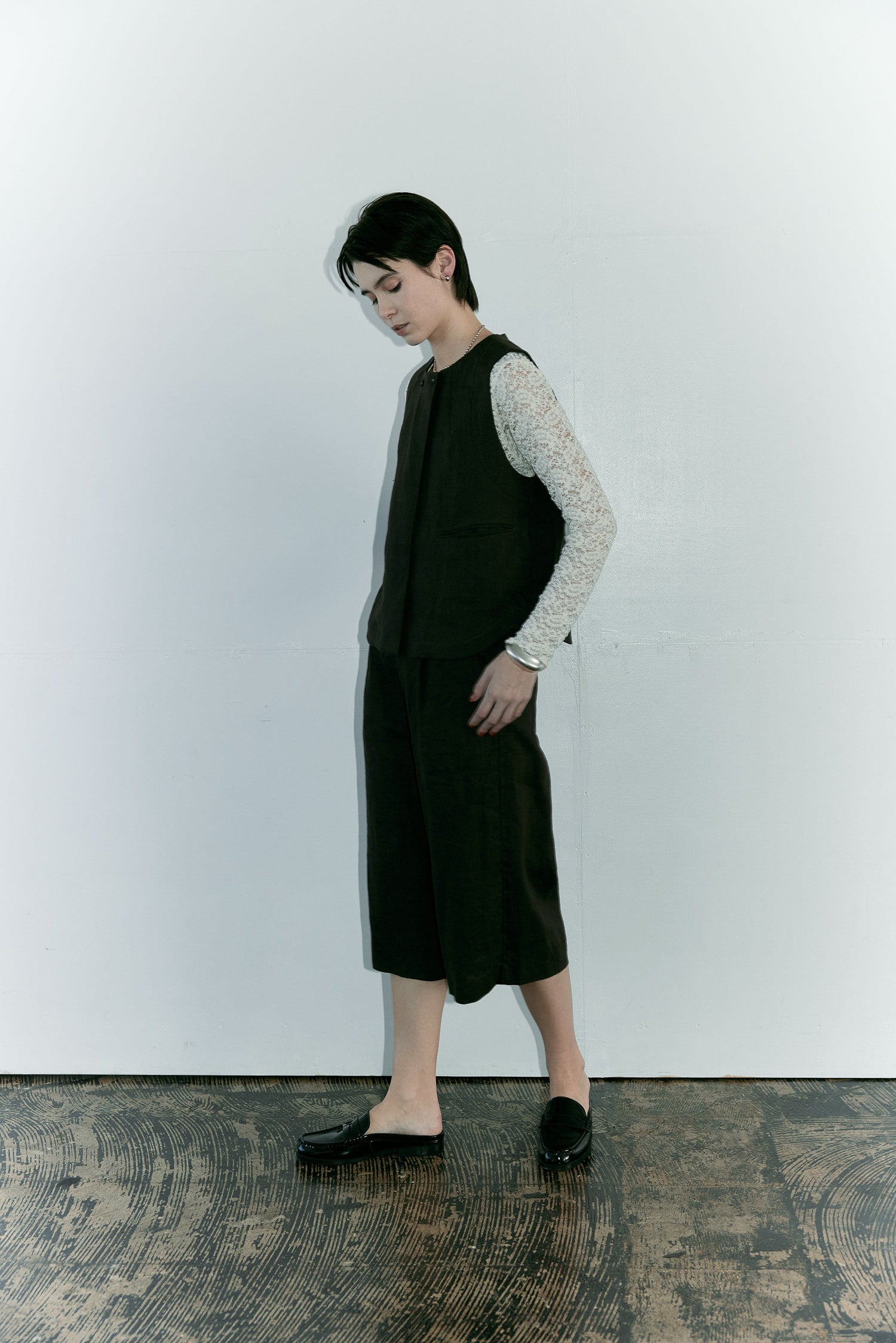 doux bleu クラシックリネン ショートベスト DB-2618-004