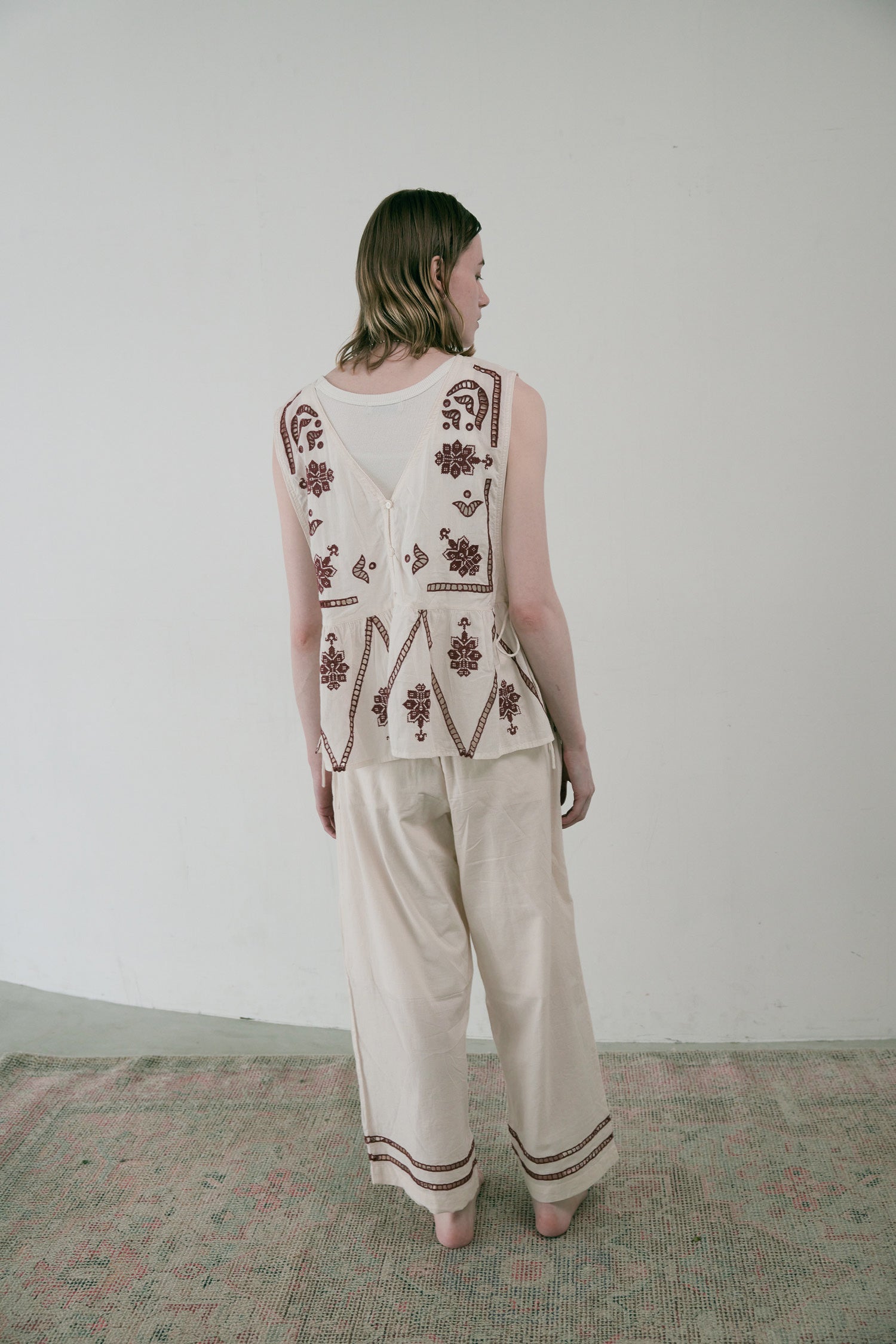 doux bleu クロスステッチ刺繍パンツ DB-2535-082