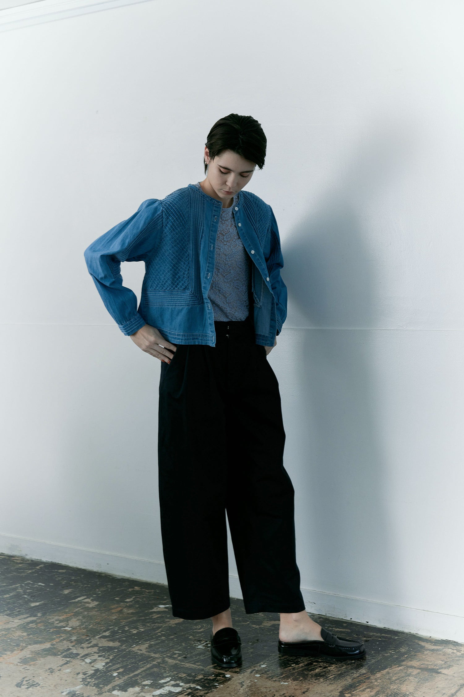 doux bleu ピンタックステッチ デニムシャツ DB-2663-068
