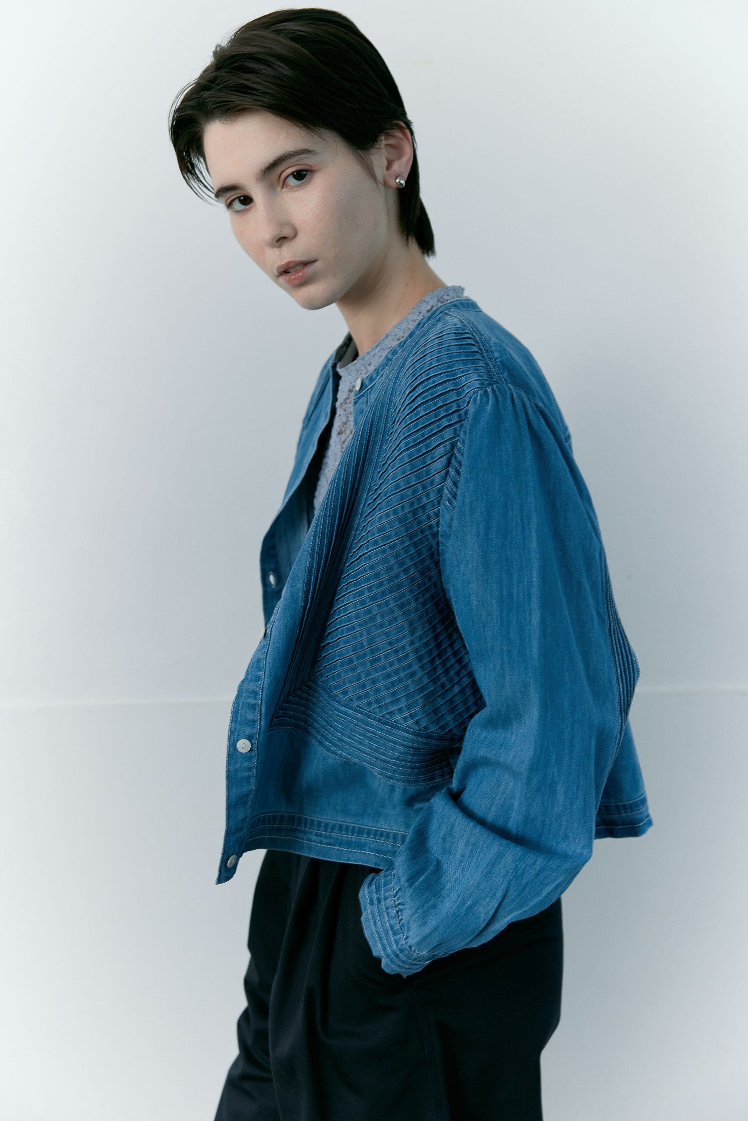 doux bleu ピンタックステッチ デニムシャツ DB-2663-068