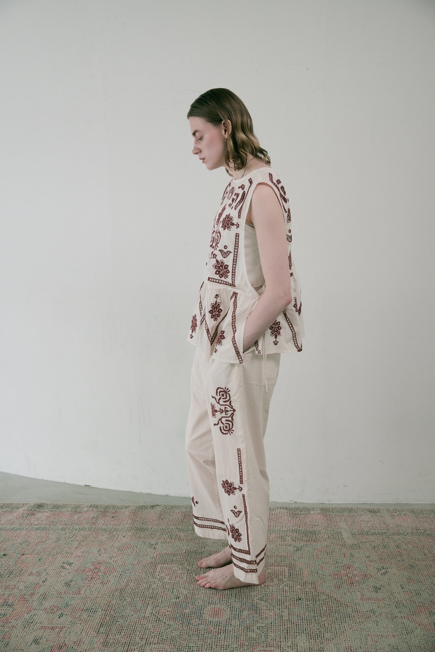 doux bleu クロスステッチ刺繍パンツ DB-2535-082