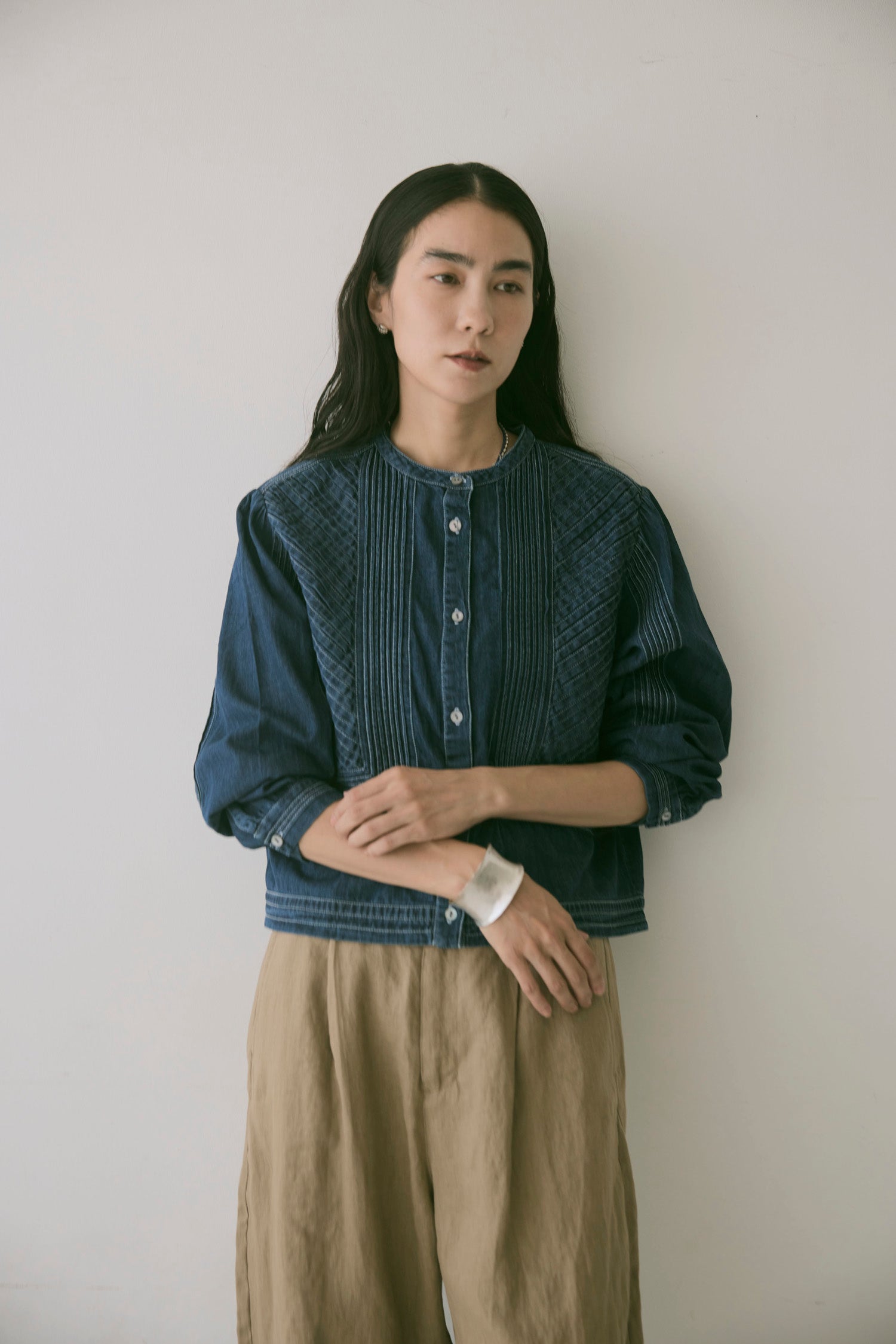 doux bleu ピンタックステッチ デニムシャツ DB-2663-068