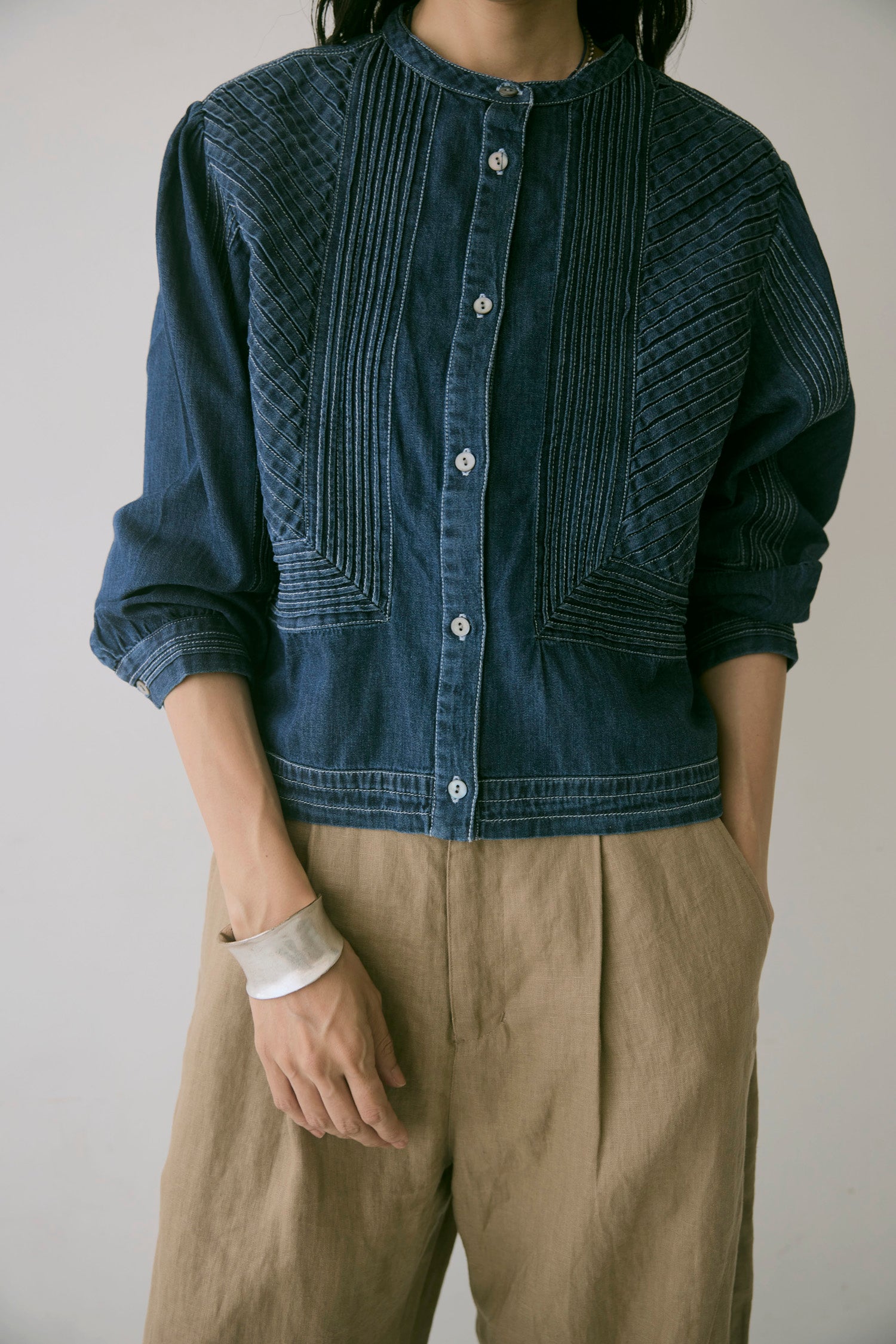 doux bleu ピンタックステッチ デニムシャツ DB-2663-068