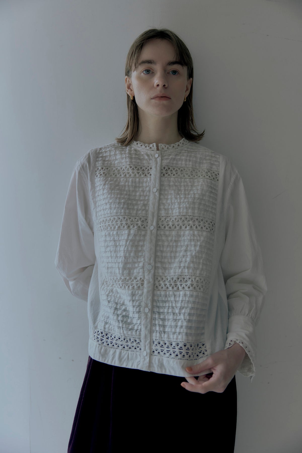doux bleu コットンキャンブリック 刺繍レースブラウス DB-2653-051