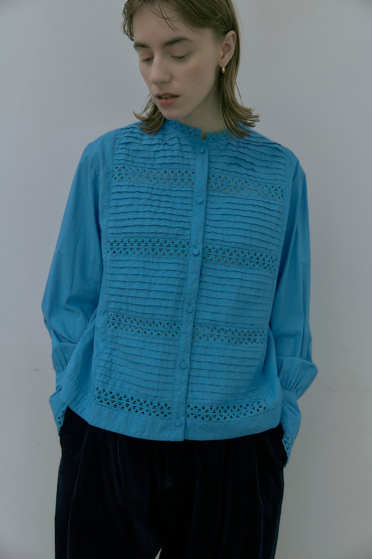 doux bleu コットンキャンブリック 刺繍レースブラウス DB-2653-051