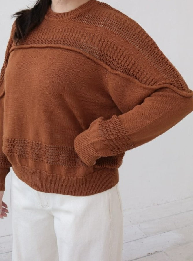 YARRA NEU 透かし編みヨークニットプルオーバー NU-5612-407