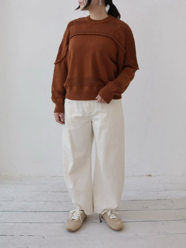 YARRA NEU 透かし編みヨークニットプルオーバー NU-5612-407