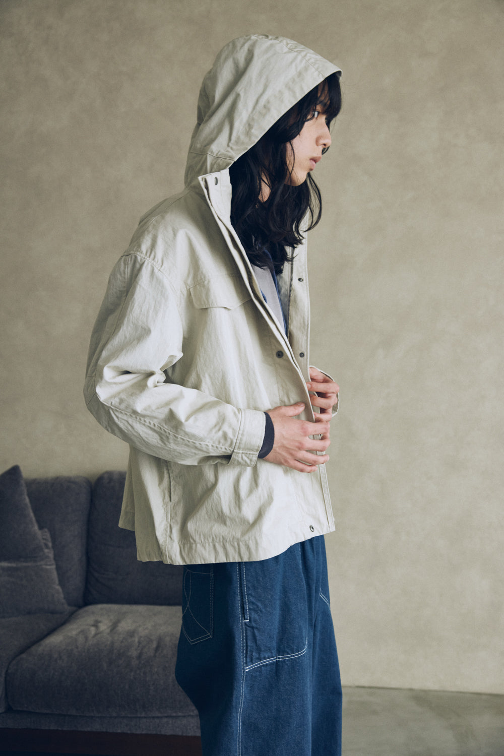 YARRA NEU C/NYフード付ミドルブルゾン NU-5547-413