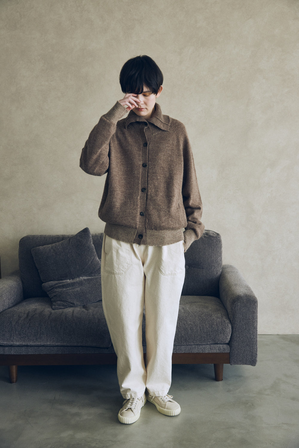 YARRA NEU ペルーアルパカニットタートルカーディガン NU-5542-407