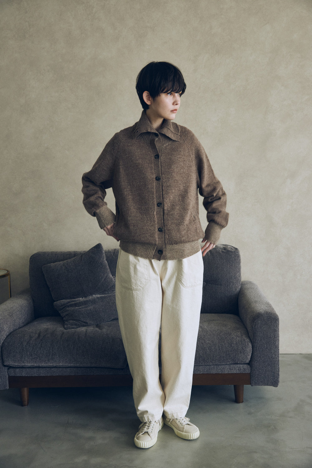 YARRA NEU ペルーアルパカニットタートルカーディガン NU-5542-407