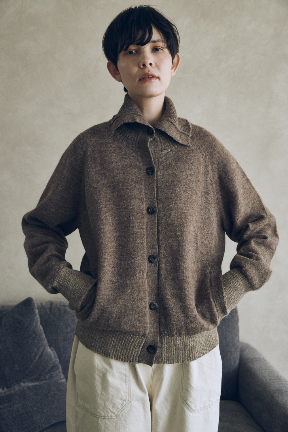 YARRA NEU ペルーアルパカニットタートルカーディガン NU-5542-407