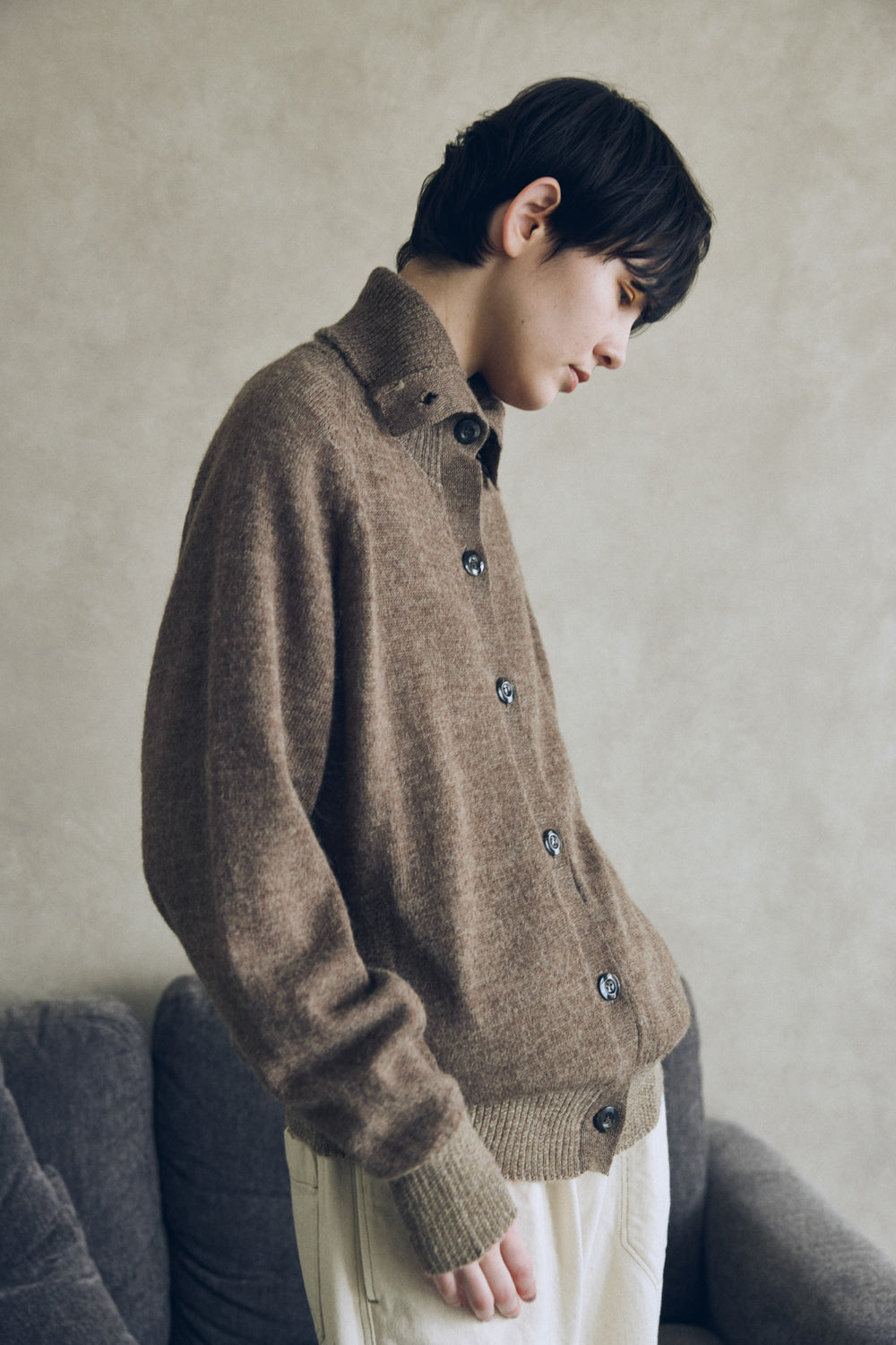 YARRA NEU ペルーアルパカニットタートルカーディガン NU-5542-407