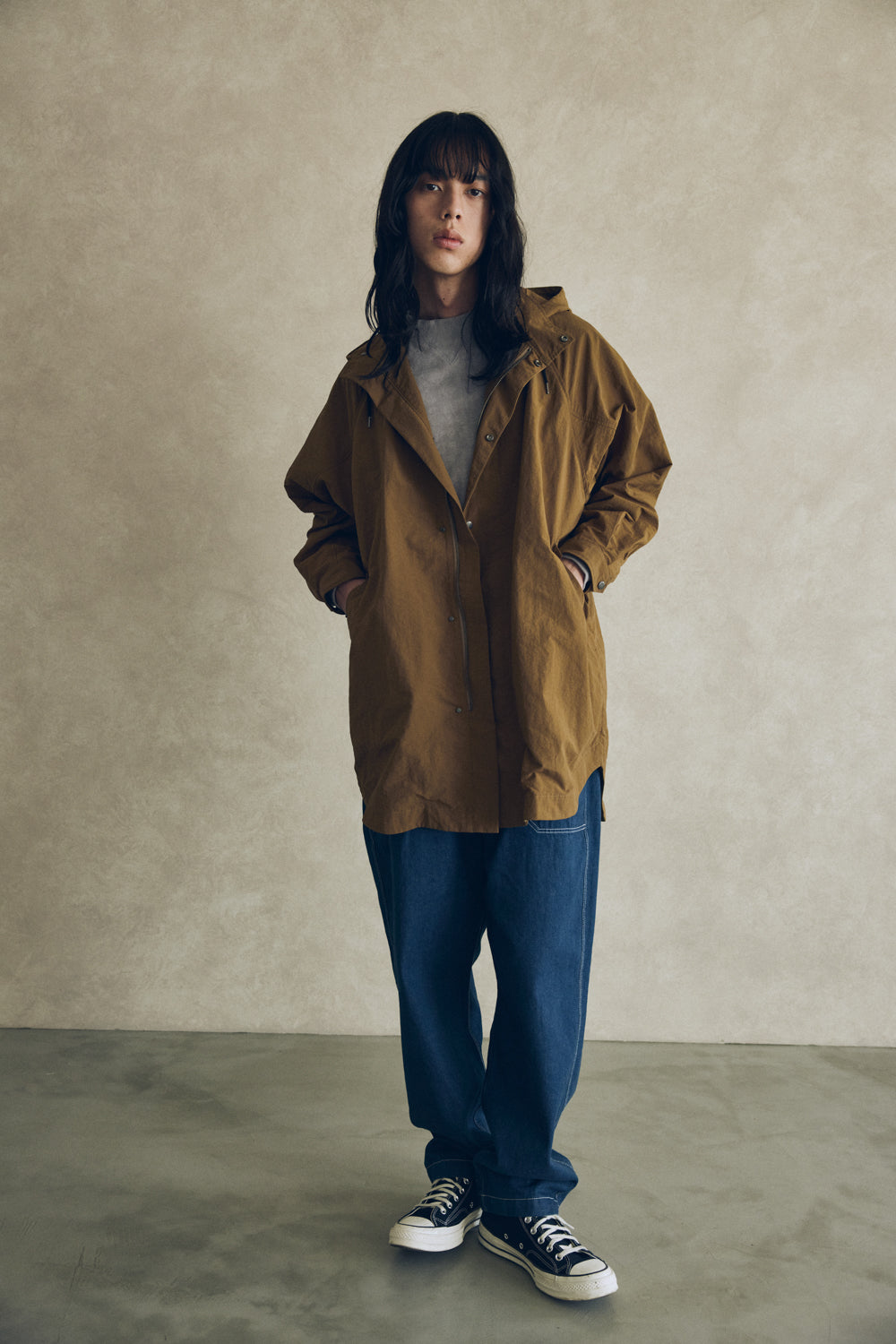 YARRA NEU フード付きナイロンポンチョ風コート NU-5547-414