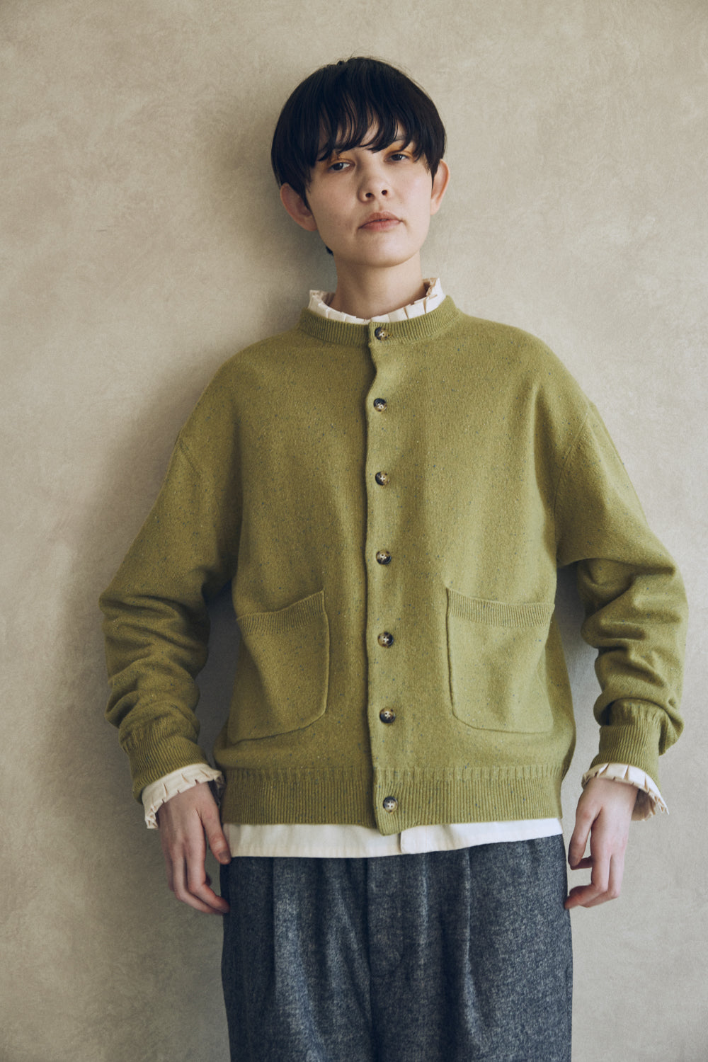 YARRA NEU カラーネップメリノニットカーディガン NU-5552-420