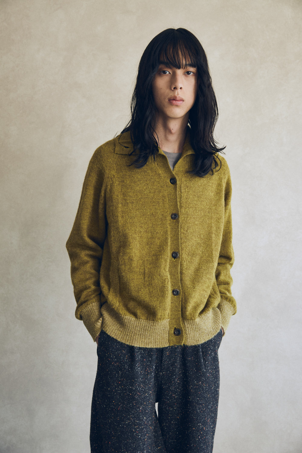 YARRA NEU ペルーアルパカニットタートルカーディガン NU-5542-407