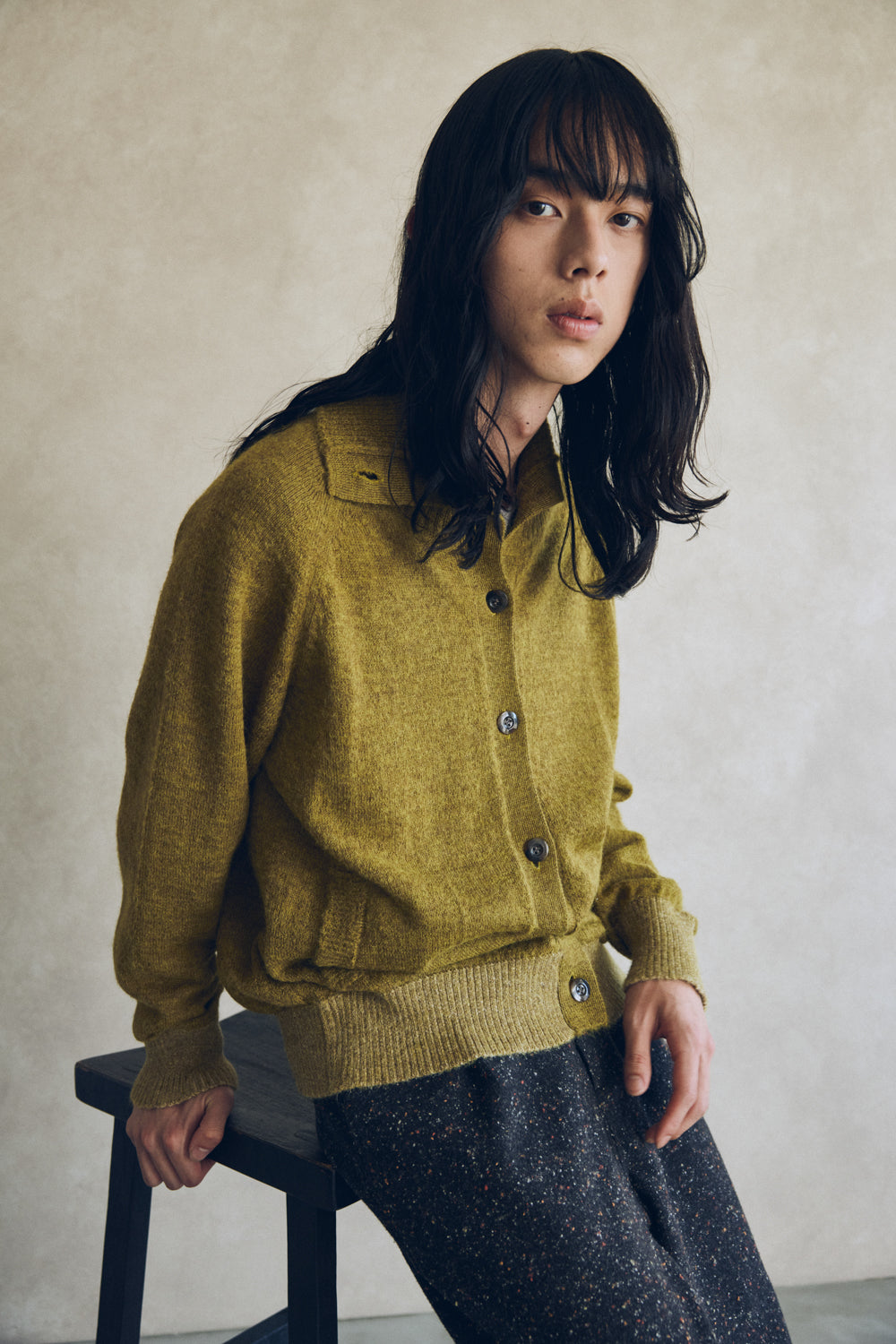 YARRA NEU ペルーアルパカニットタートルカーディガン NU-5542-407