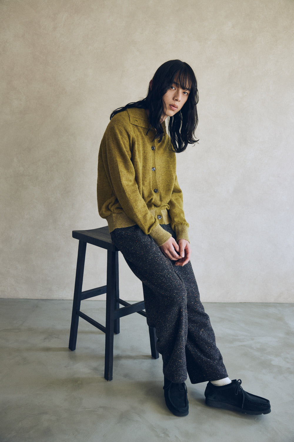 YARRA NEU ペルーアルパカニットタートルカーディガン NU-5542-407