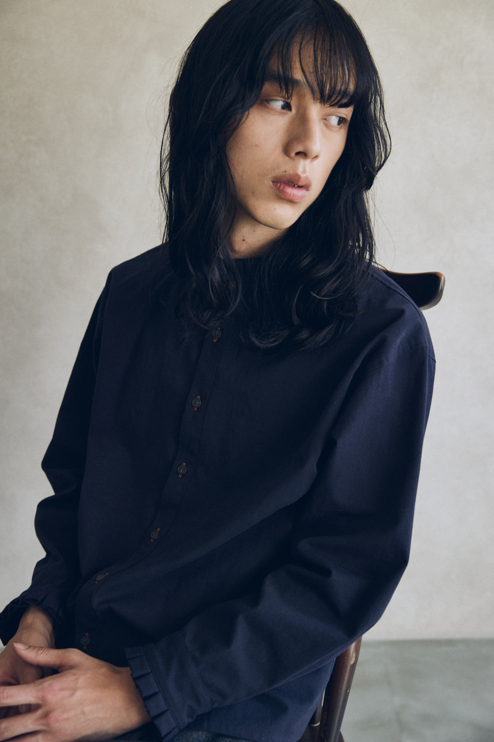 YARRA NEU ヴィンテージワッシャー衿フリルシャツ NU-5553-423