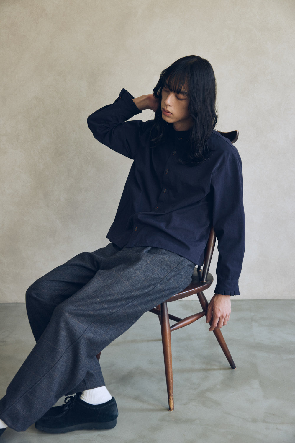 YARRA NEU ヴィンテージワッシャー衿フリルシャツ NU-5553-423