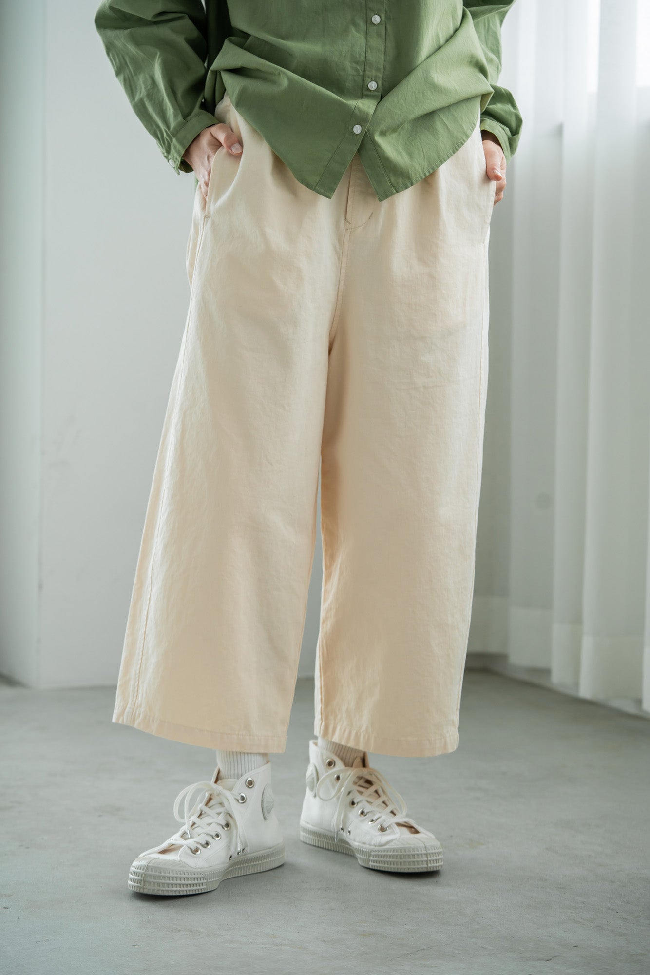 YARRA　綿１００ワッシャー８分丈パンツ　YR-1415-223