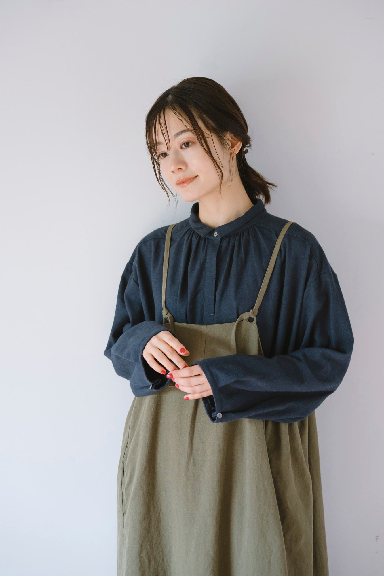 YARRA　オリジナルツイルちび衿ギャザーワンピース　YR-1554-249