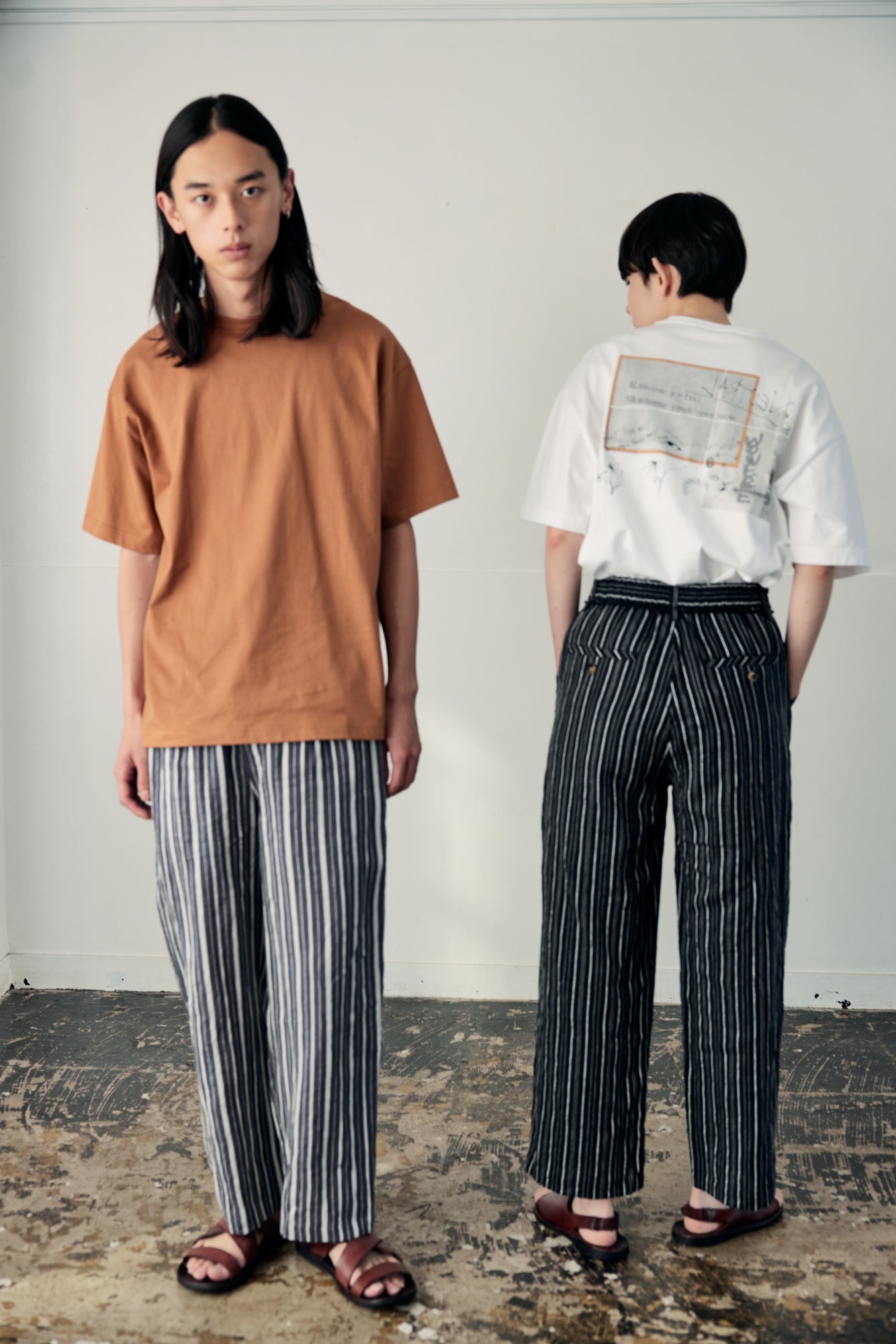 YARRA NEU　綿麻ストライプストレートPT　NU-5525-444