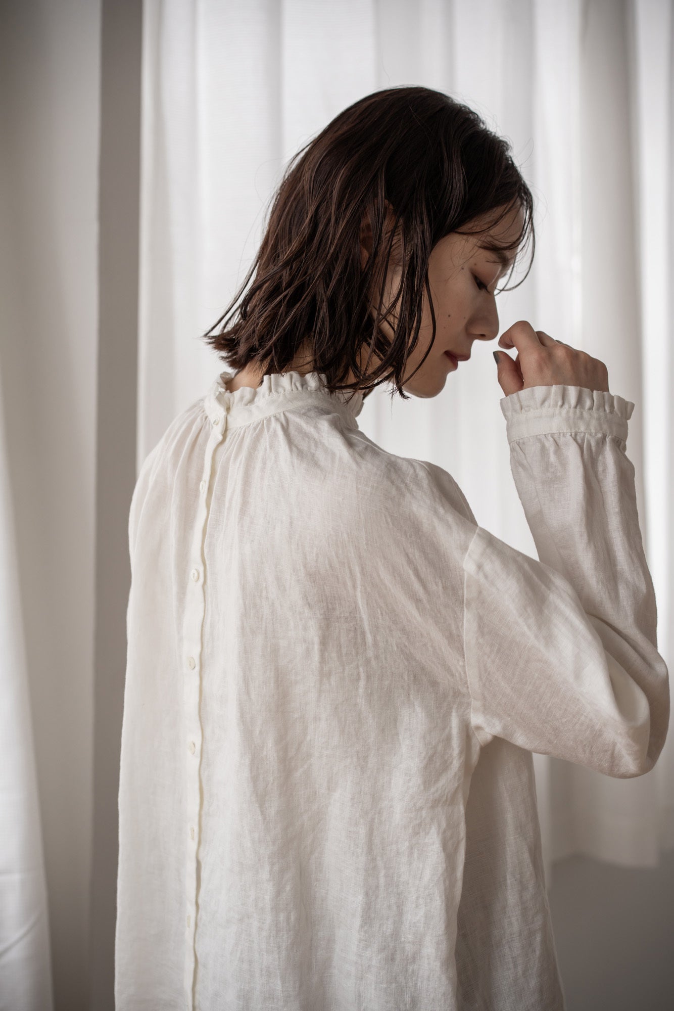 YARRA リネン100フリルカラー2WAYブラウス YR-1543-211