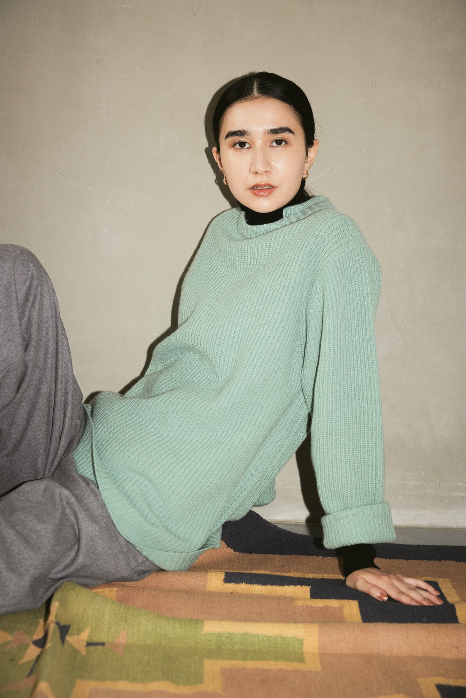 doux bleu　Wカラー 畦ニットプルオーバー　DB-2452-044