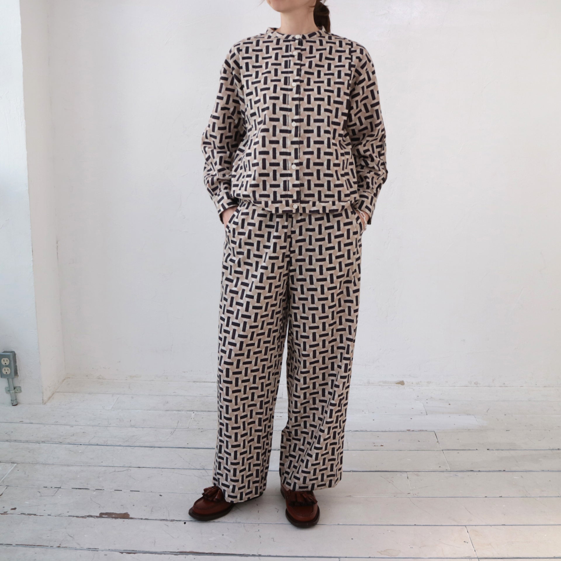 doux bleu　インドプリントシャツ　DB-2443-004