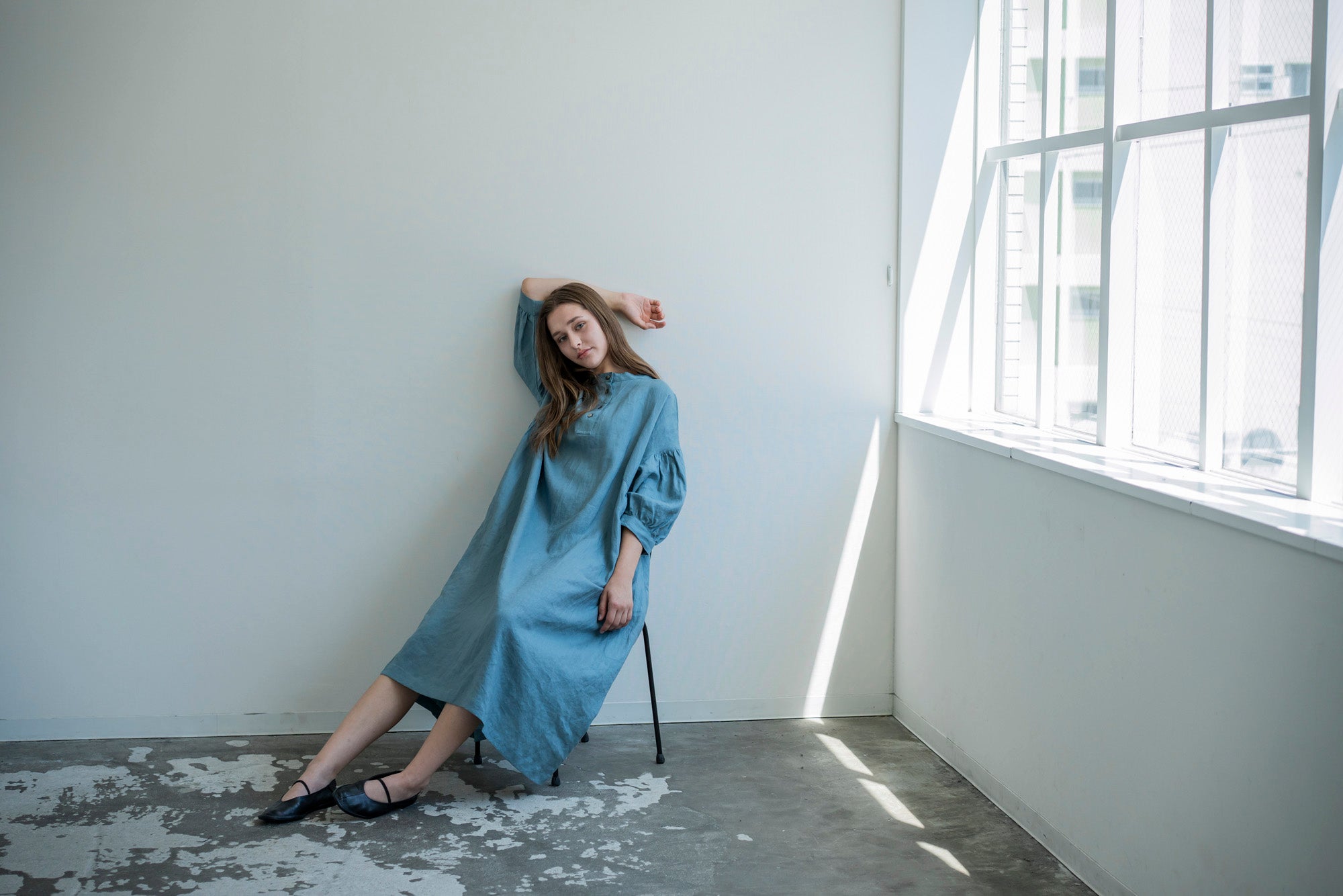 YARRA　ツヤリネンギャザーワンピース　YR-1614-226