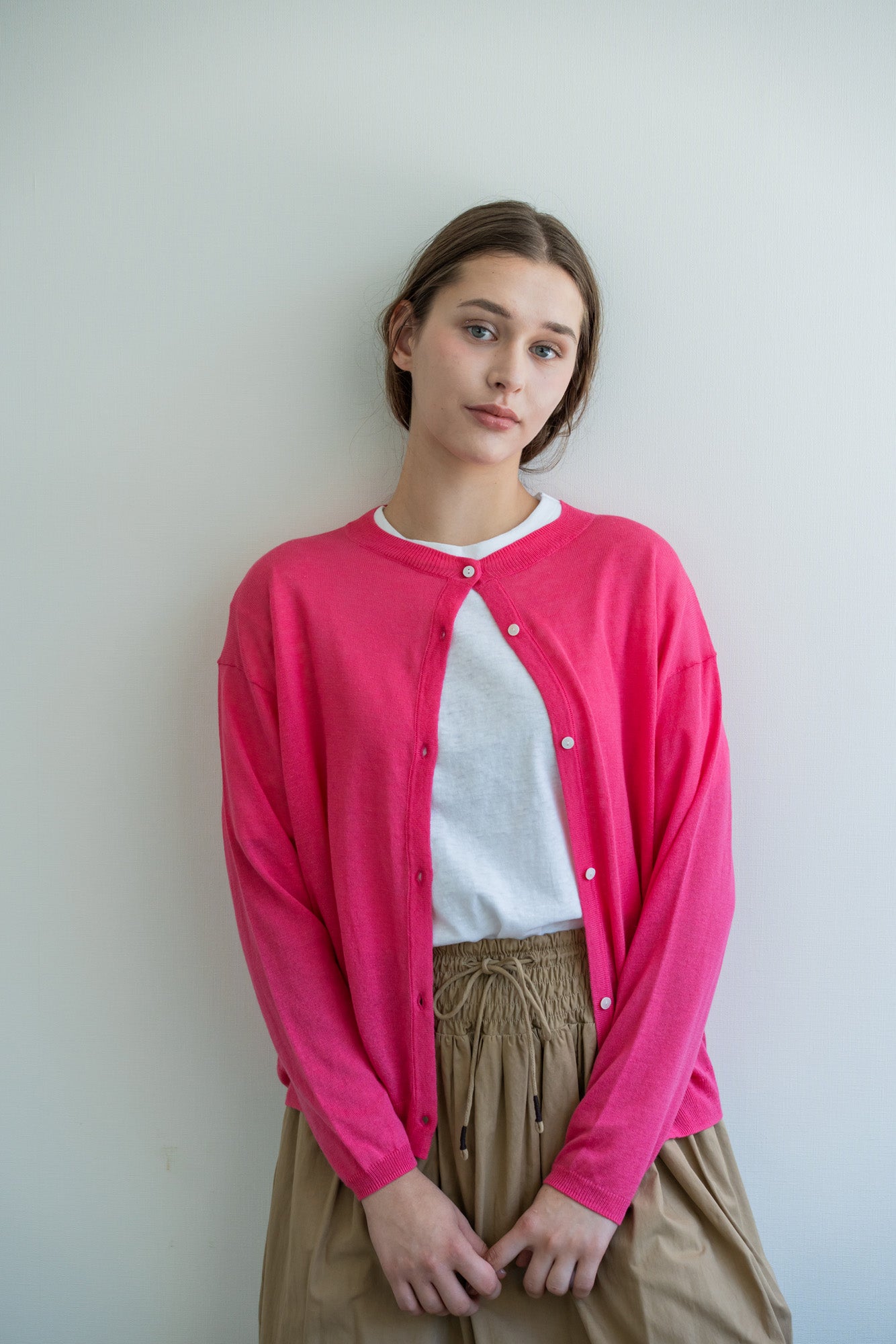 YARRA　麻混クルーネックカーディガン　YR-1612-238