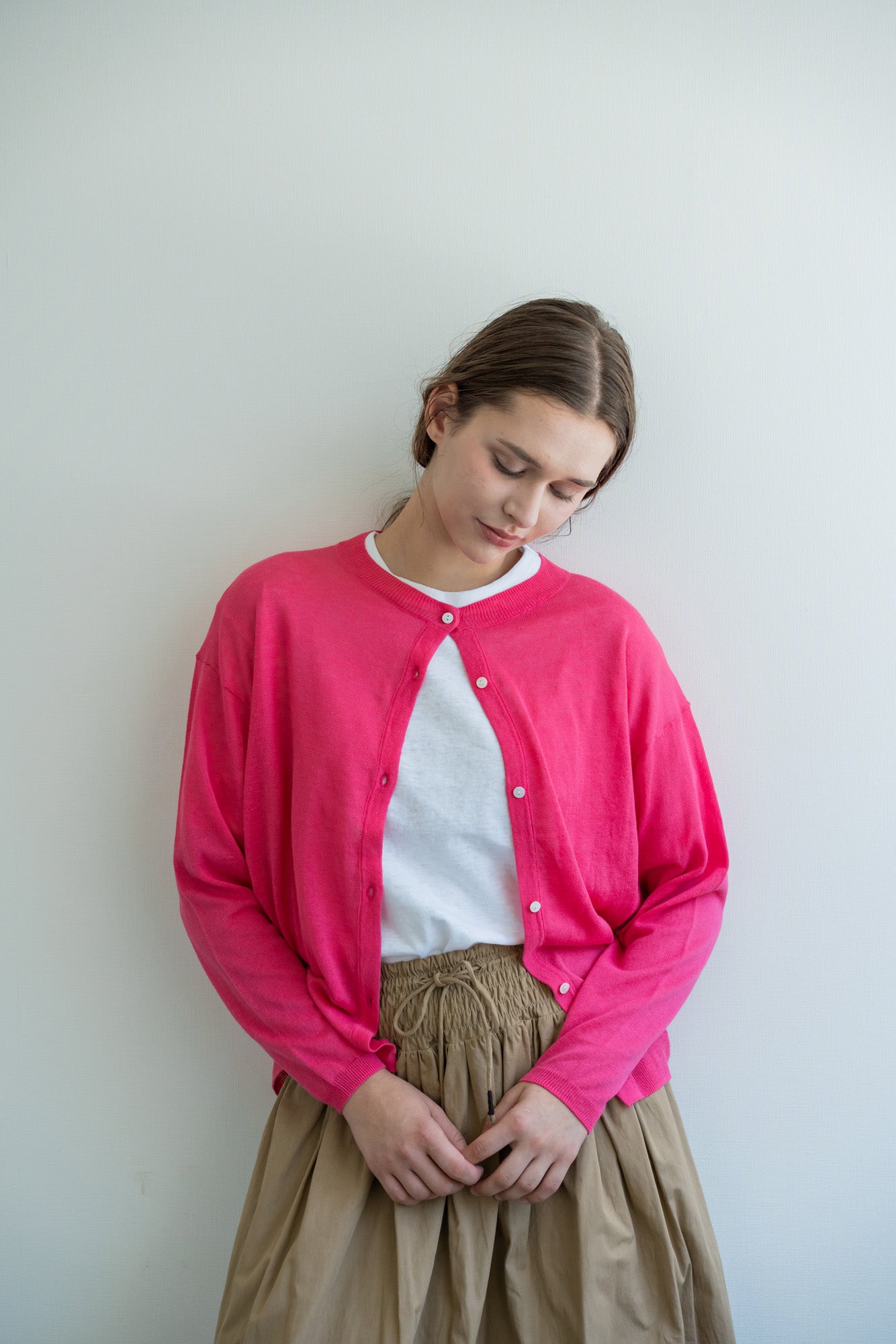 YARRA　麻混クルーネックカーディガン　YR-1612-238